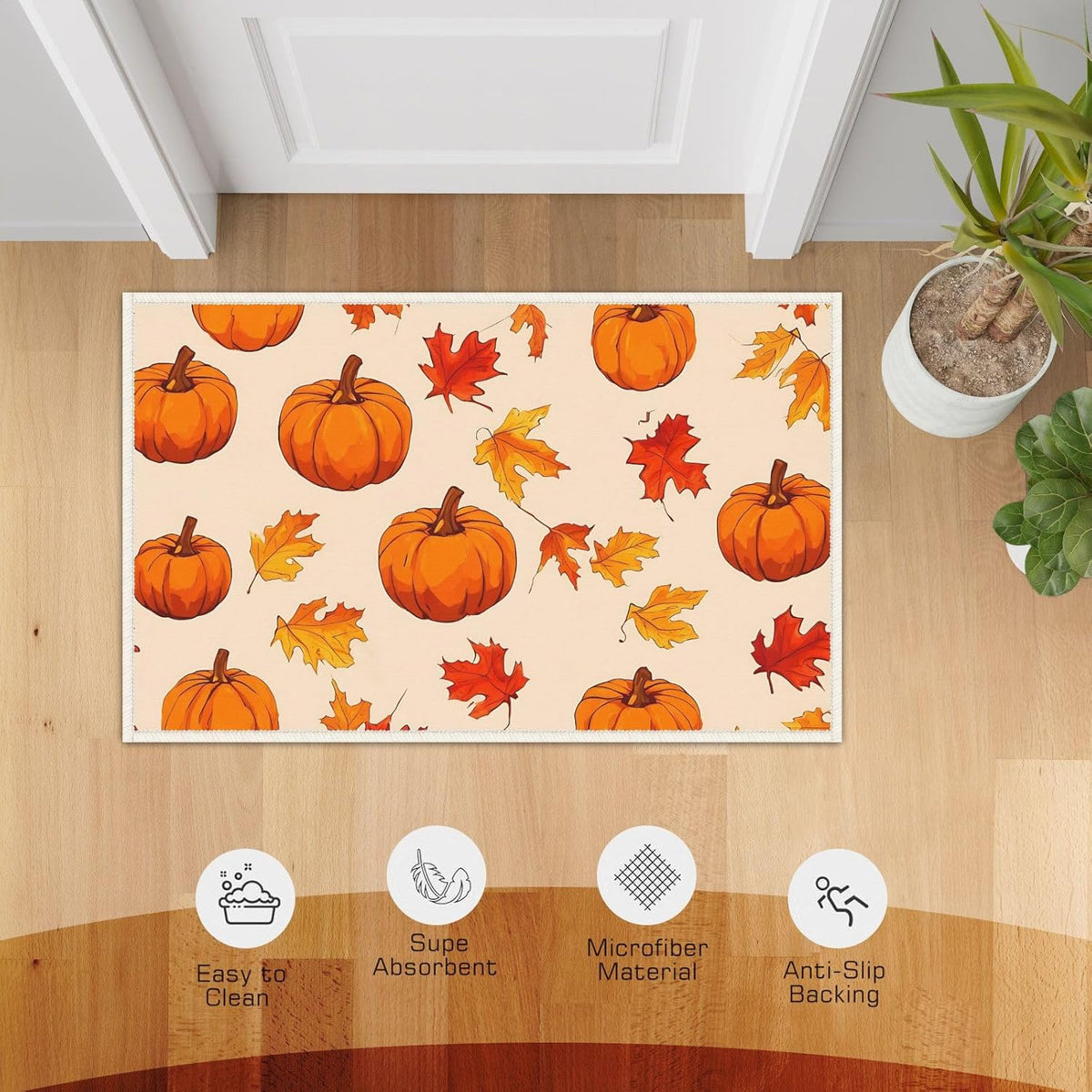 Washable Vibrant Color Fall Pretty Welcome Door Mat 19.7×31.5in – Adorable Pumpkins Entrance Mat Multifunctional Versatile Indoor Door Mat – for Backyard Garage Yard Indoor Deco