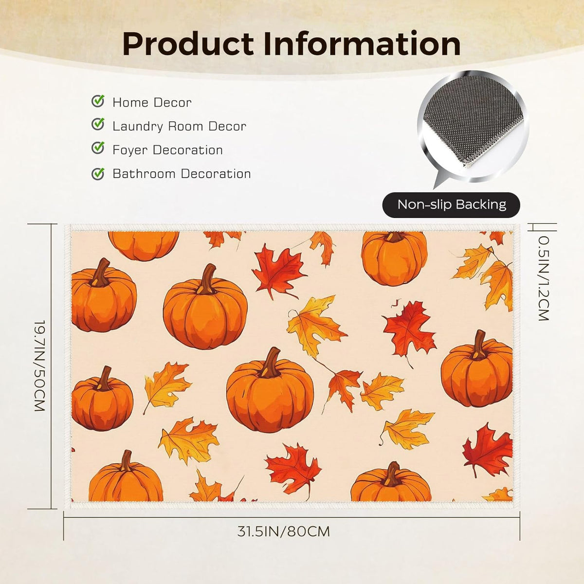 Washable Vibrant Color Fall Pretty Welcome Door Mat 19.7×31.5in – Adorable Pumpkins Entrance Mat Multifunctional Versatile Indoor Door Mat – for Backyard Garage Yard Indoor Deco